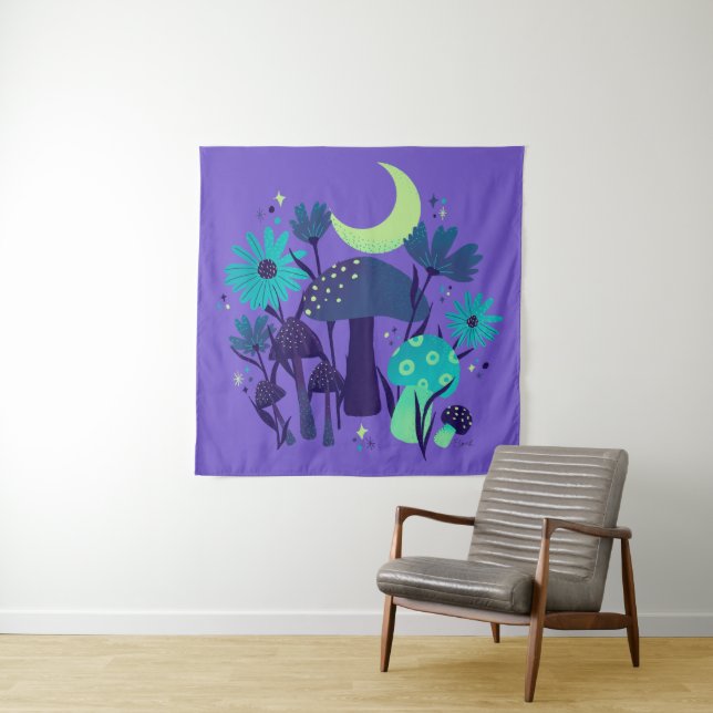 mushrooms & florals - Purple blueberry Tapestry (In Situ)