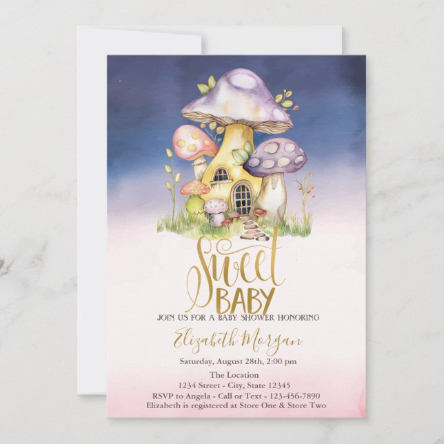 Mushrooms Flower Dots Ombre Baby Shower Invitation (Front)