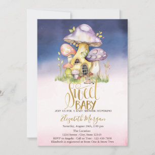Mushrooms Flower Dots Ombre Baby Shower Invitation