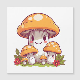 Mushrooms foraging, happy kawaii style