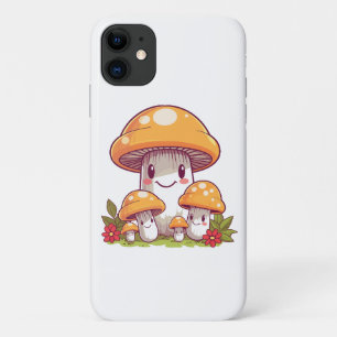 Mushrooms foraging, happy kawaii style iPhone 11 case