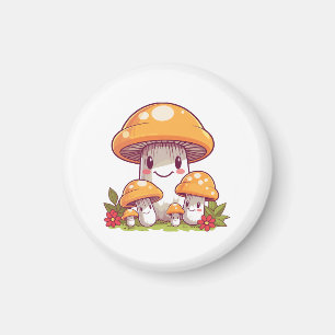 Mushrooms foraging, happy kawaii style magnet