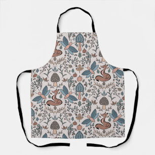 Mushrooms Fox & Dragonfly Cute Autumn Pattern Apron
