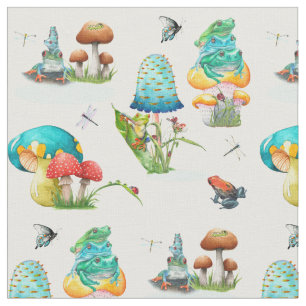 Mushrooms, Frogs, Dragonflies, Butterflies Fabric