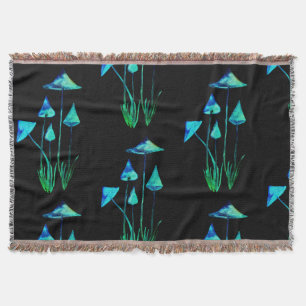 Mushrooms Glowing in the dark Thow Blanket