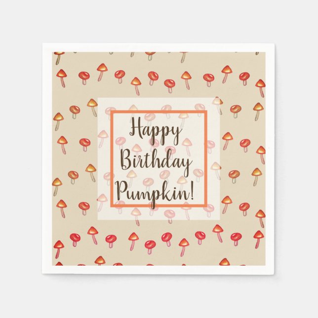 Mushrooms Happy Birthday  Fall Art  Paper napkins (Front)