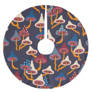 Mushrooms Illustration Fabric Wrapping Pattern Brushed Polyester Tree Skirt