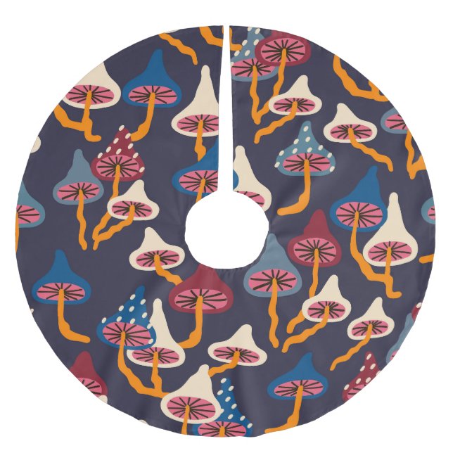 Mushrooms Illustration Fabric Wrapping Pattern Brushed Polyester Tree Skirt (Front)