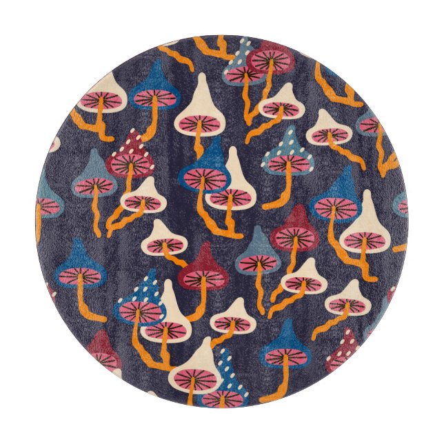Mushrooms Illustration Fabric Wrapping Pattern Cutting Board (Front)