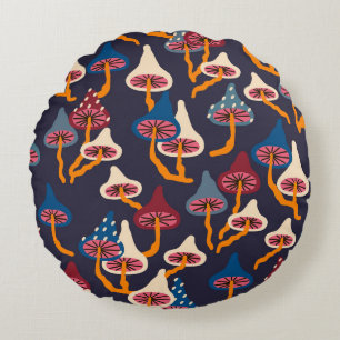 Mushrooms Illustration Fabric Wrapping Pattern Round Cushion