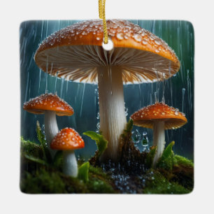Mushrooms in a Heavy Rain Ceramic Ornament