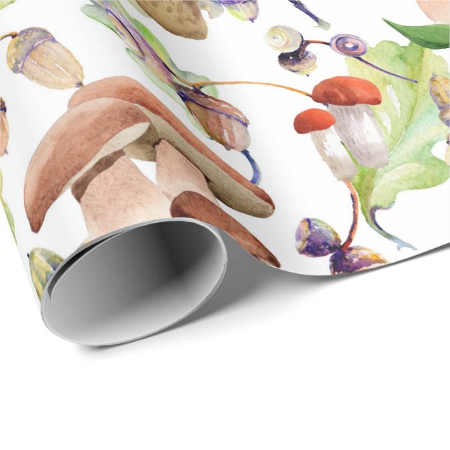mushrooms in a soft watercolor pattern wrapping paper (Roll Corner)