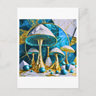 Mushrooms in Blue and Gold Geometric Surreal Postcard