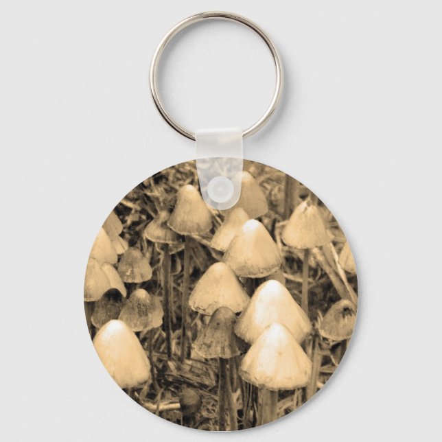 Mushrooms in Sepia Key Ring (Front)