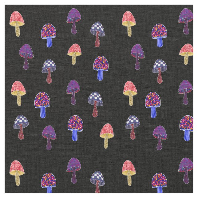 Mushrooms in Wonderland 2 Fabric (Close Up)