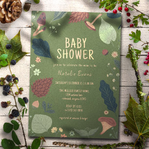 Mushrooms & Leaves Neutral Green Baby Shower Invitation