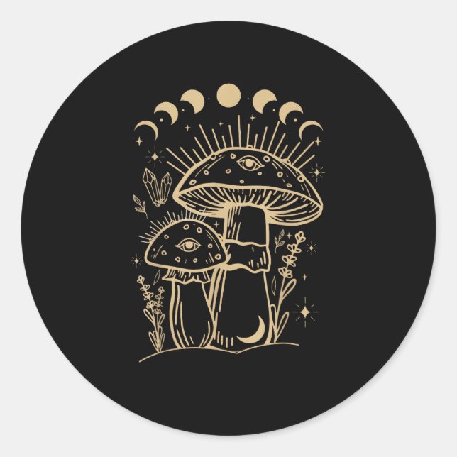 Mushrooms & Minimalism Cottage  Aesthetic Goblinco Classic Round Sticker (Front)