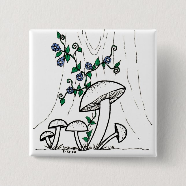 Mushrooms & Morning Glories button (Front)