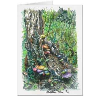 mushrooms on a decaying tree trunk