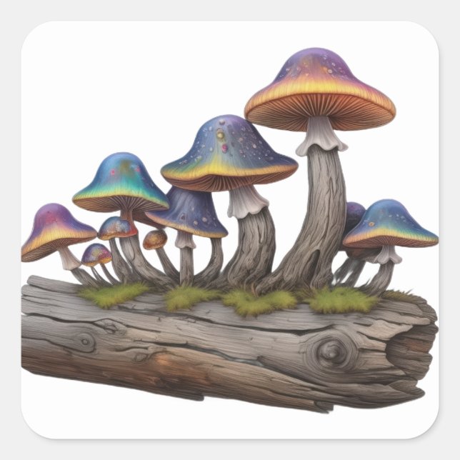 Mushrooms on a stick square sticker (Front)