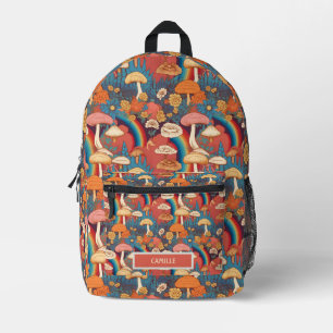 Mushrooms Rainbows Monogram Name Camp School Printed Backpack