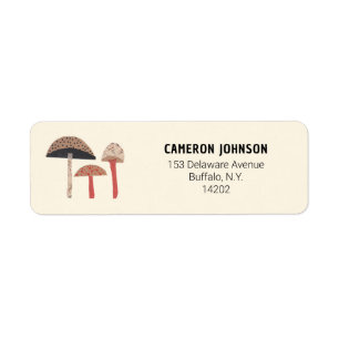 Mushrooms Retro Modern Botanical Return Address Label