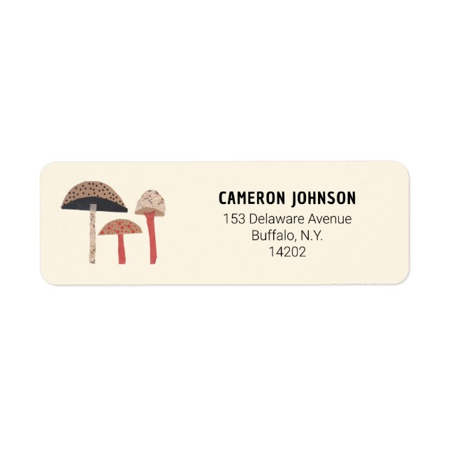 Mushrooms Retro Modern Botanical Return Address Return Address Label (Front)