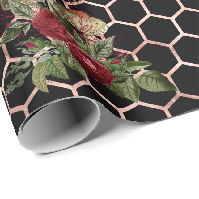 Mushrooms Rose Woodland Mint Floral Honeycomb Wrapping Paper (Roll Corner)