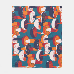 Mushrooms variety, vintage seamless illustration. fleece blanket