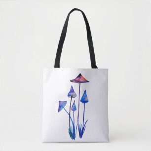 Mushrooms Watercolor Art Round Badge Tote Bag