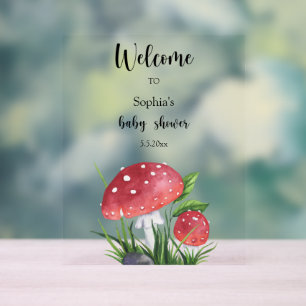 Mushrooms Welcome Baby Shower Acrylic Sign