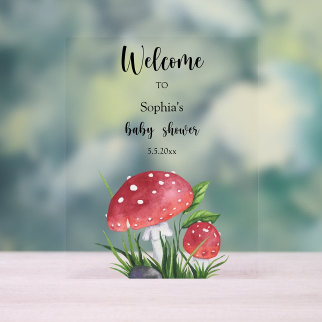 Mushrooms Welcome Baby Shower Acrylic Sign (Neutral)