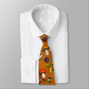 Mushrooms with orange background neck tie