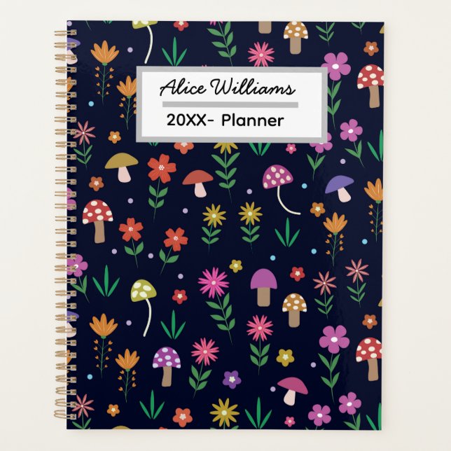 Mushrooms with Whimsical Flowers Personalised  Planner (Front)