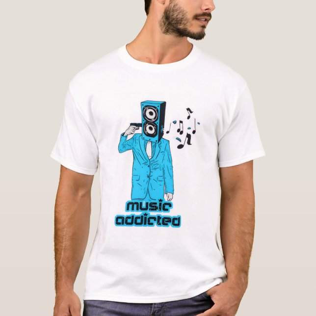 Music Addicted Graphic T-Shirt – Trendy White Tee  (Front)