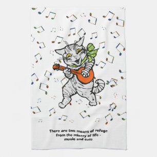 Music and Cats Quote Tea Towel