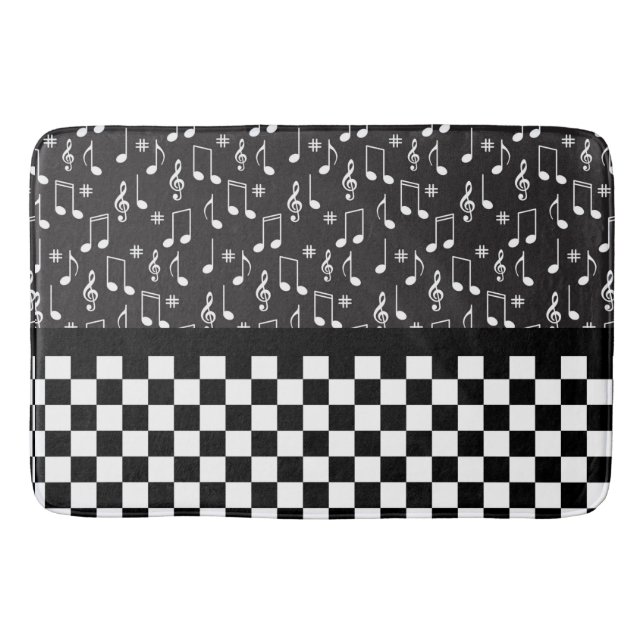 Music and Chequerboard Black and White  Bath Mat (Front)
