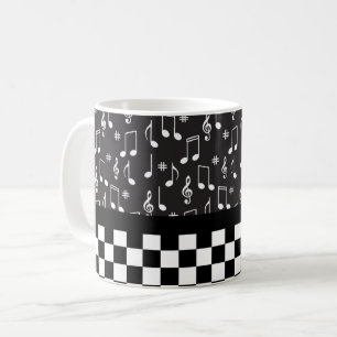 Music and Chequerboard Black and White Coffee Mug