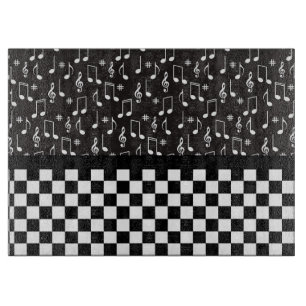 Music and Chequerboard Black and White  Cutting Board