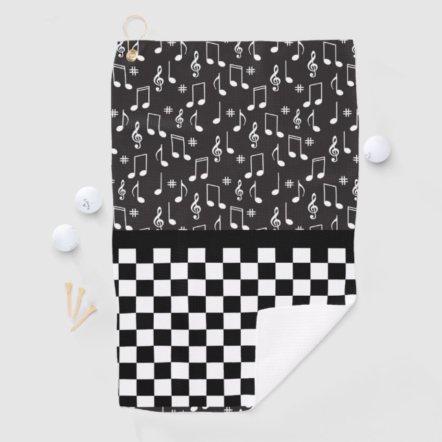 Music and Chequerboard Black and White  Golf Towel (InSitu)