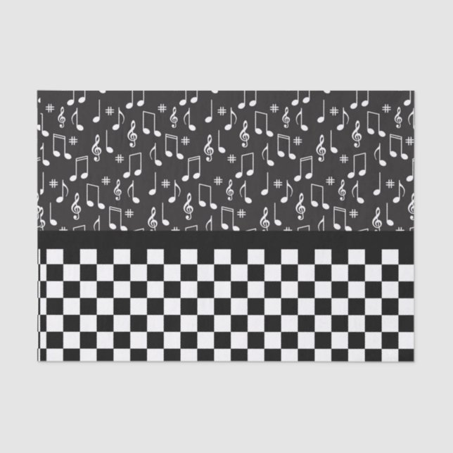 Music and Chequerboard Black and White  Tissue Paper (Front)