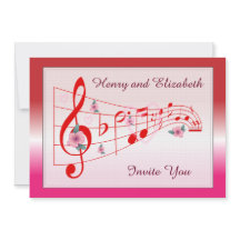 Music and Hibiscus Blossoms Wedding Invitation