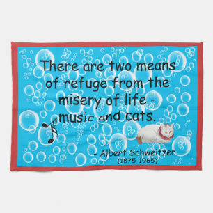 Music and Japanese Cat Art Quotation Towel
