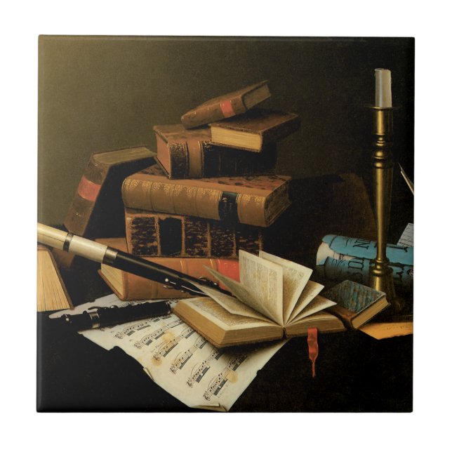 Music and Literature by William Harnett, Fine Art Ceramic Tile (Front)