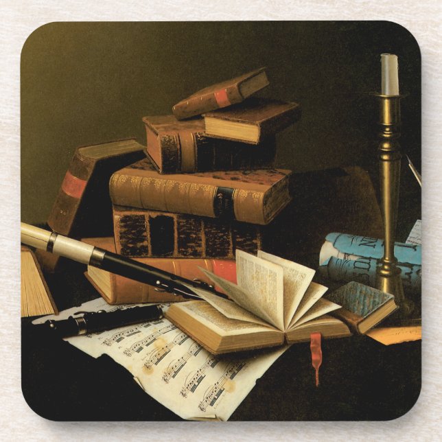 Music and Literature by William Harnett, Fine Art Coaster (Front)