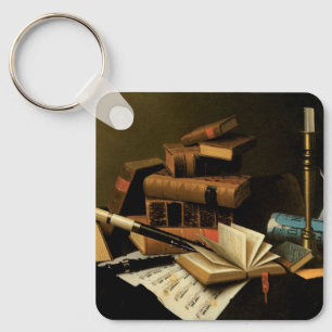 Music and Literature by William Harnett, Fine Art Key Ring