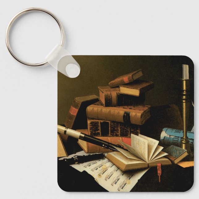 Music and Literature by William Harnett, Fine Art Key Ring (Front)