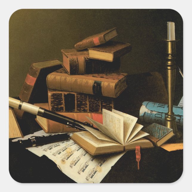 Music and Literature by William Harnett, Fine Art Square Sticker (Front)