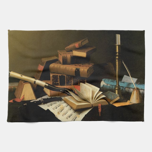 Music and Literature by William Harnett, Fine Art Tea Towel (Horizontal)