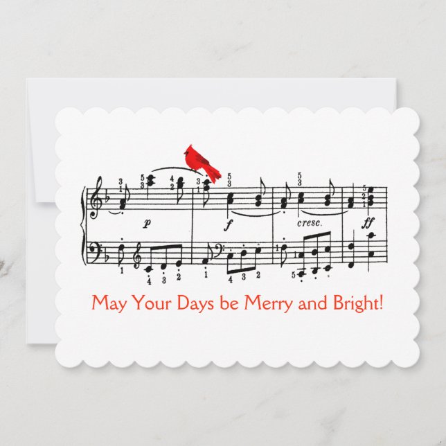 Music and Red Bird Christmas Card (Front)